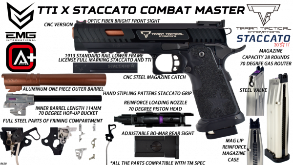 EMG x STACCATO x TTI Licensed JW3 2011 Combat Master Airsoft Pistol (R620) - Image 10